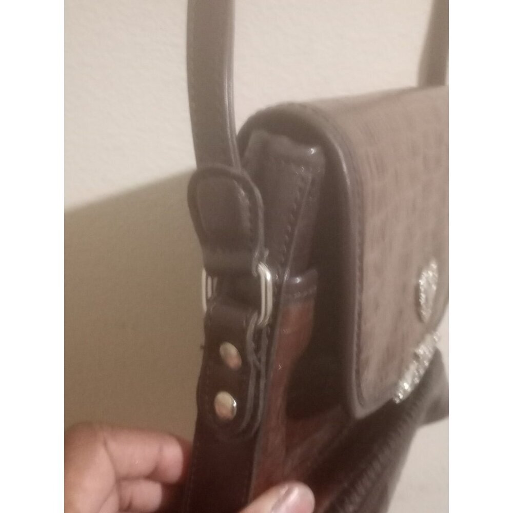 Brighton Brown Pebbles Leather and Brown Croc-Embossed Leather Shoulder Bag - Picture 4 of 11